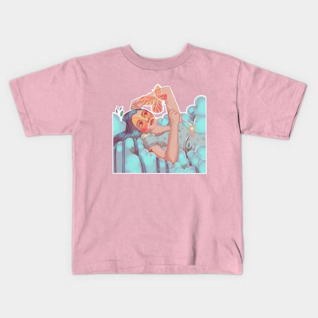 Spring goddess in the clouds with a butterfly Kids T-Shirt by Mard_Illus